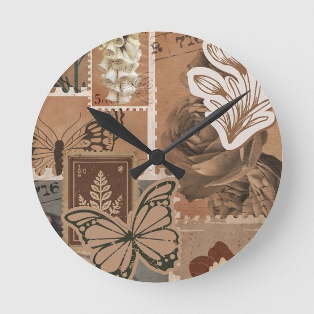 Vintage Aesthetic Brown Design  Round Clock (Front)