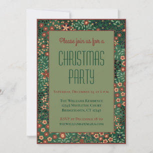 Vintage Aesthetic Floral Botanical Christmas Party Invitation