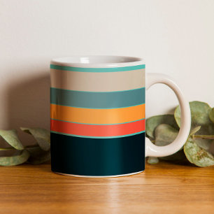 Vintage Aesthetic Navy Blue Teal & Pink Striped Coffee Mug