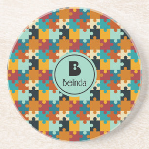 Vintage Aesthetic Puzzle Pieces Pattern Coaster