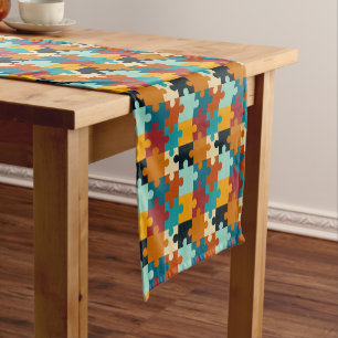 Vintage Aesthetic Puzzle Pieces Pattern Short Table Runner