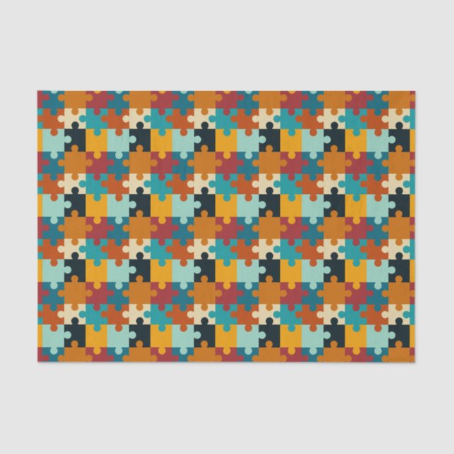 Vintage Aesthetic Puzzle Pieces Pattern Tissue Paper (Front)