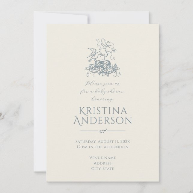 Vintage Aesthetic QR Code Nest Baby Shower Invitation (Front)