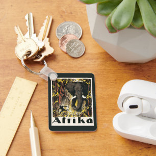 Vintage Africa Travel Poster, African Elephant Key Ring
