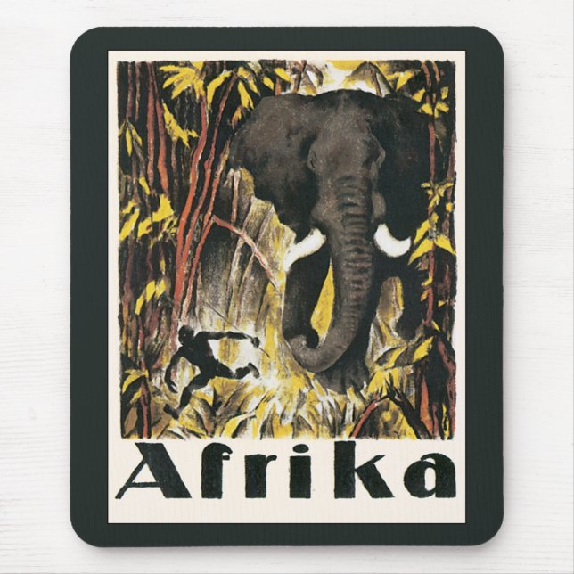 Vintage Africa Travel Poster, African Elephant Mouse Pad (Front)