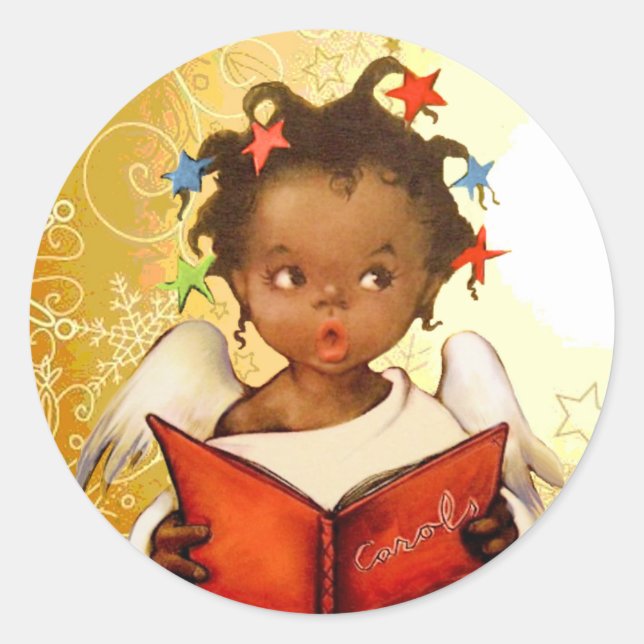 Vintage African American Angel Christmas Stickers (Front)