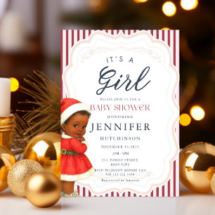 Vintage African American Baby Girl Xmas Shower Invitation
