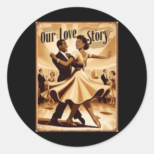 Vintage African American Couple Dancing Valentine Classic Round Sticker