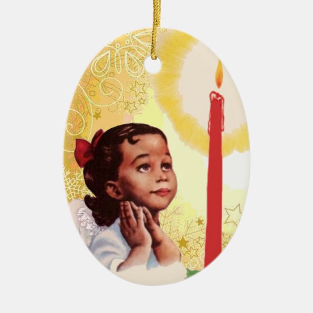 Vintage African American Girl Christmas Ornament (Front)