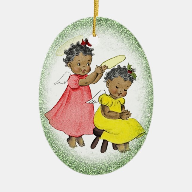 Vintage African American Girl Christmas Ornament (Front)