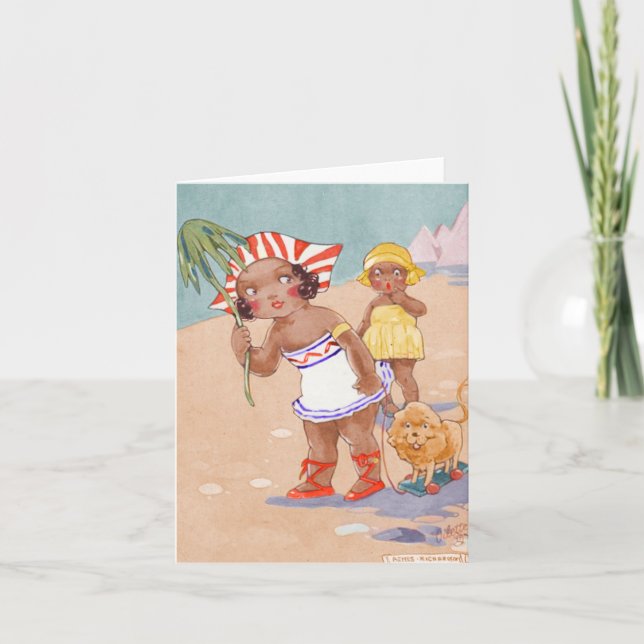 Vintage African American Girls on Beach Note Card (Front)