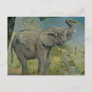 Vintage African Elephant in the Jungle, EJ Detmold Postcard