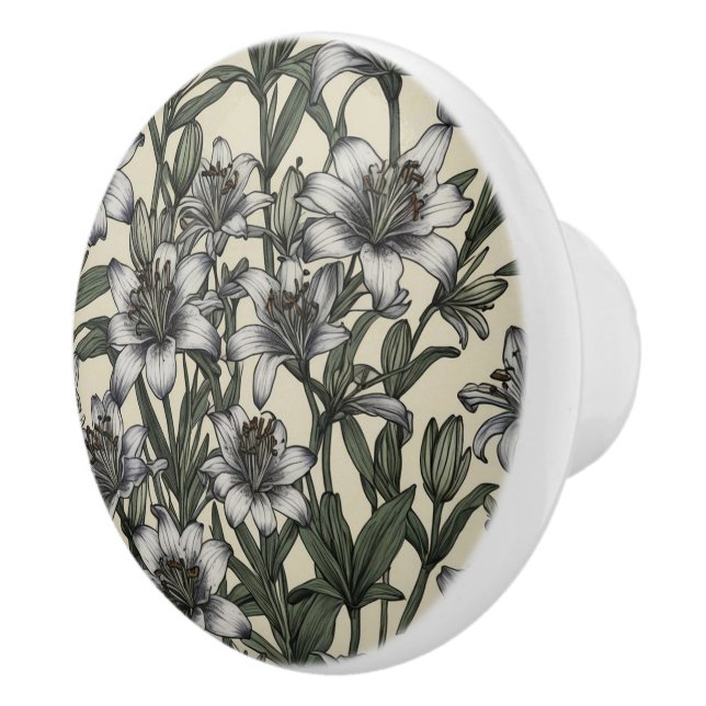 Vintage African Lily Flowers Ceramic Knob (Right)