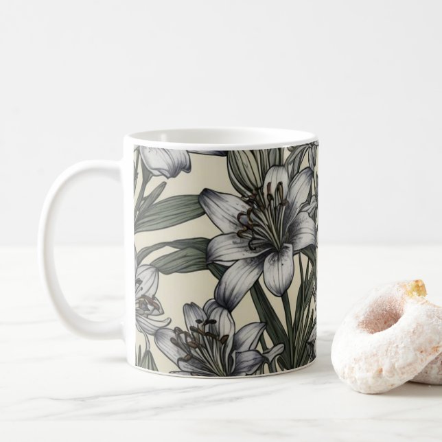 Vintage African Lily Flowers Coffee Mug (With Donut)