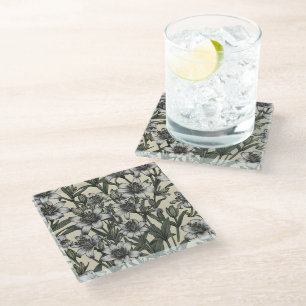 Vintage African Lily Flowers Glass Coaster