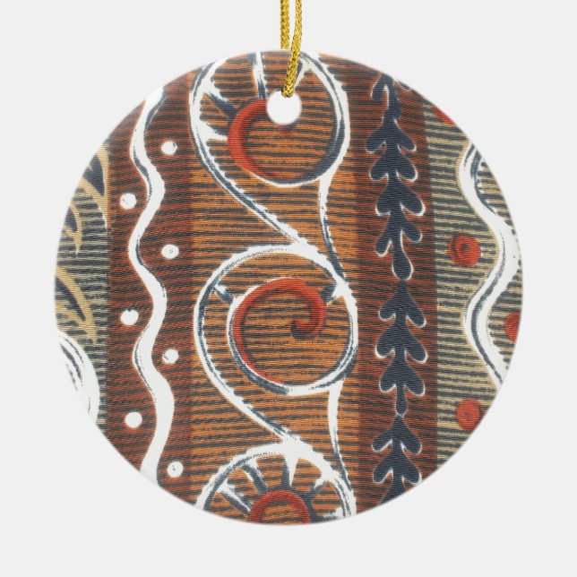 Vintage African Motif Art Print Ceramic Ornament (Front)