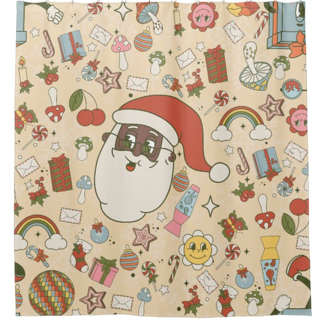 vintage african santa hippie groovy christmas shower curtain (Front)