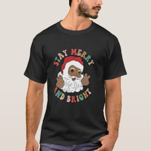 Vintage Afro Santa Black Christmas Peace Santa Sta T-Shirt