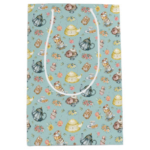 Vintage Afternoon Tea & Roses Pattern on Aqua Medium Gift Bag
