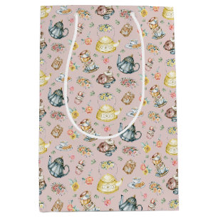 Vintage Afternoon Tea & Roses Pattern on Pink Medium Gift Bag