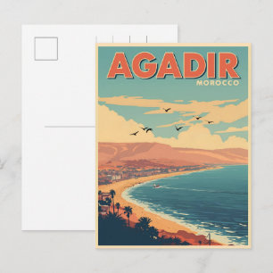 Vintage Agadir city beach morocco travel souvenirs Postcard