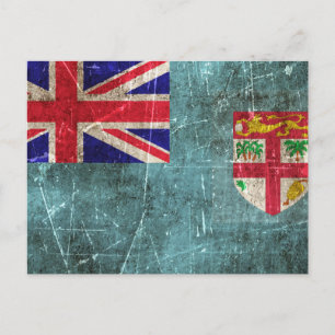 Vintage Aged and Scratched Flag of Fiji Postcard
