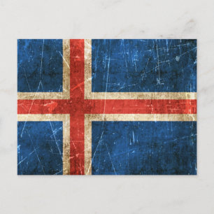 Vintage Aged and Scratched Flag of Iceland Postcard