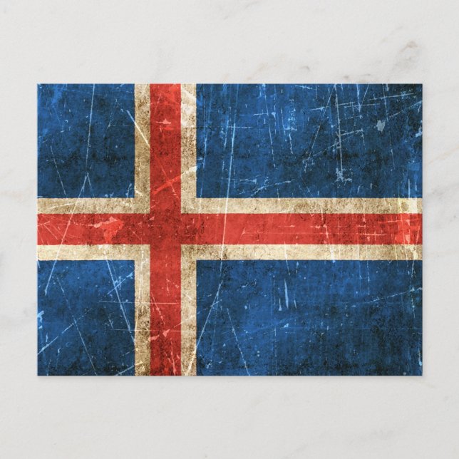 Vintage Aged and Scratched Flag of Iceland Postcard (Front)