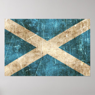 Vintage Aged and Scratched Flag of Scotland Poster