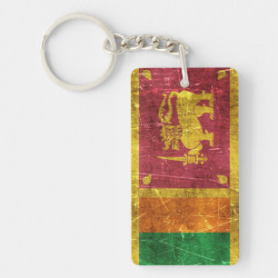 Vintage Aged and Scratched Flag of Sri Lanka Key Ring