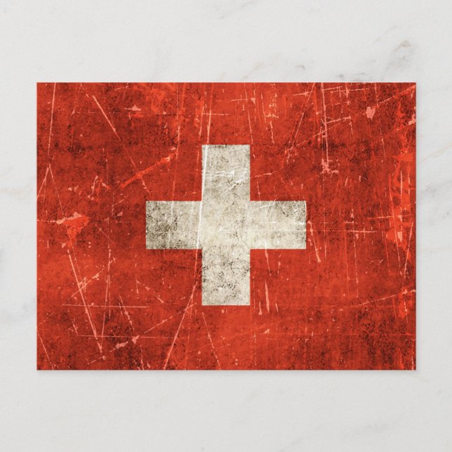 Vintage Aged and Scratched Flag of Switzerland Postcard (Front)