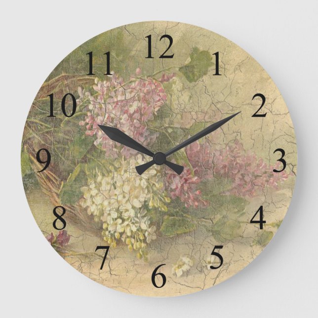 Vintage Aged Chic Flowers Wall Clock (Front)