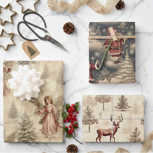 Vintage Aged christmas Patterns Wrapping Paper Sheet (Creator Uploaded)