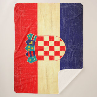 Vintage Aged Croatian Flag Sherpa Blanket