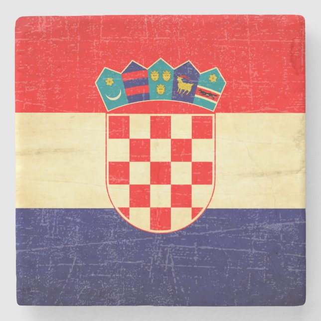 Vintage Aged Croatian Flag Stone Coaster (Front)