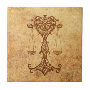 Vintage Aged Libra Zodiac Tile