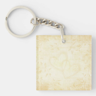 Vintage Aged Paper Wedding Key Ring