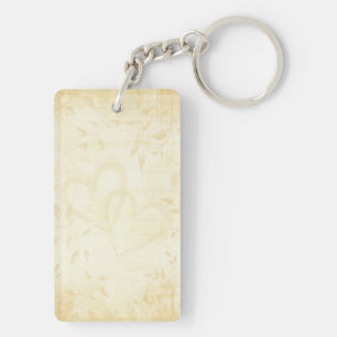 Vintage Aged Paper Wedding Key Ring