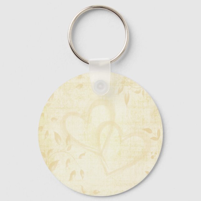 Vintage Aged Paper Wedding Key Ring (Front)