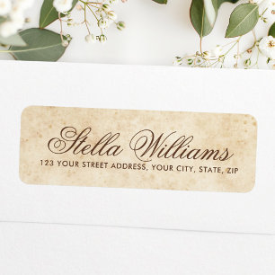 Vintage aged parchment calligraphy script address return address label