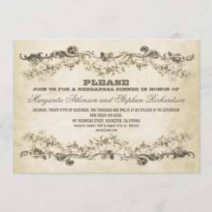 vintage aged rehearsal dinner invitations