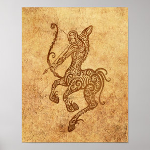 Vintage Aged Sagittarius Zodiac Poster