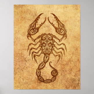 Vintage Aged Scorpio Zodiac Poster