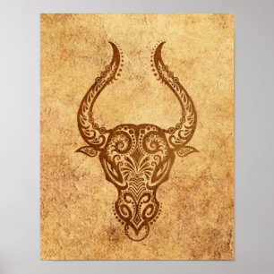 Vintage Aged Taurus Zodiac Poster