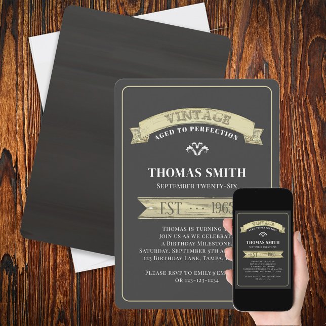 Vintage Aged to Perfection Modern Trendy Birthday Invitation (Creator Uploaded)