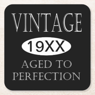 Vintage Aged To Perfection Personalised Birthday Square Paper Coaster