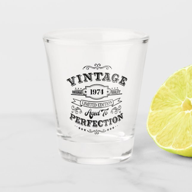 Vintage Aged to Perfection Shot Glass (Front)