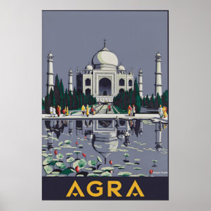 Vintage Agra India Travel Poster Taj Mahal Tourism