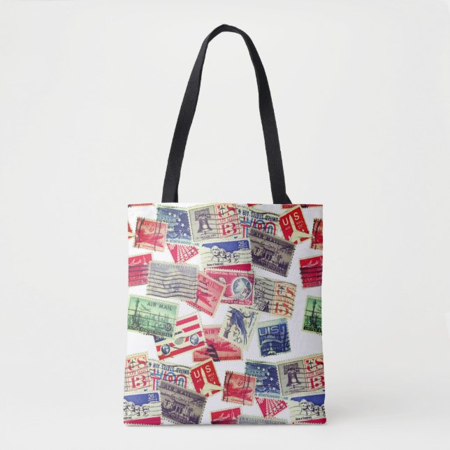 Vintage Air Mail Postage Stamps Tote Bag (Front)
