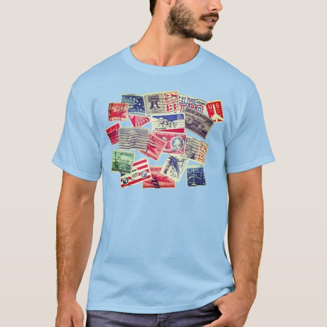 Vintage Air Mail Postage Stamps Unisex T-Shirt (Front)